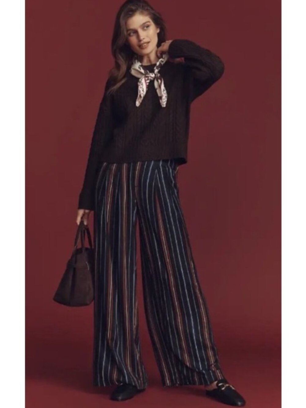 NEW Anthropologie Maeve the Avery Striped Wide-Leg Pleated High-Rise Trousers XS